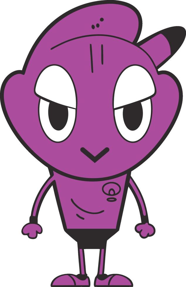 a purple cartoon character with a big head and eyes vector