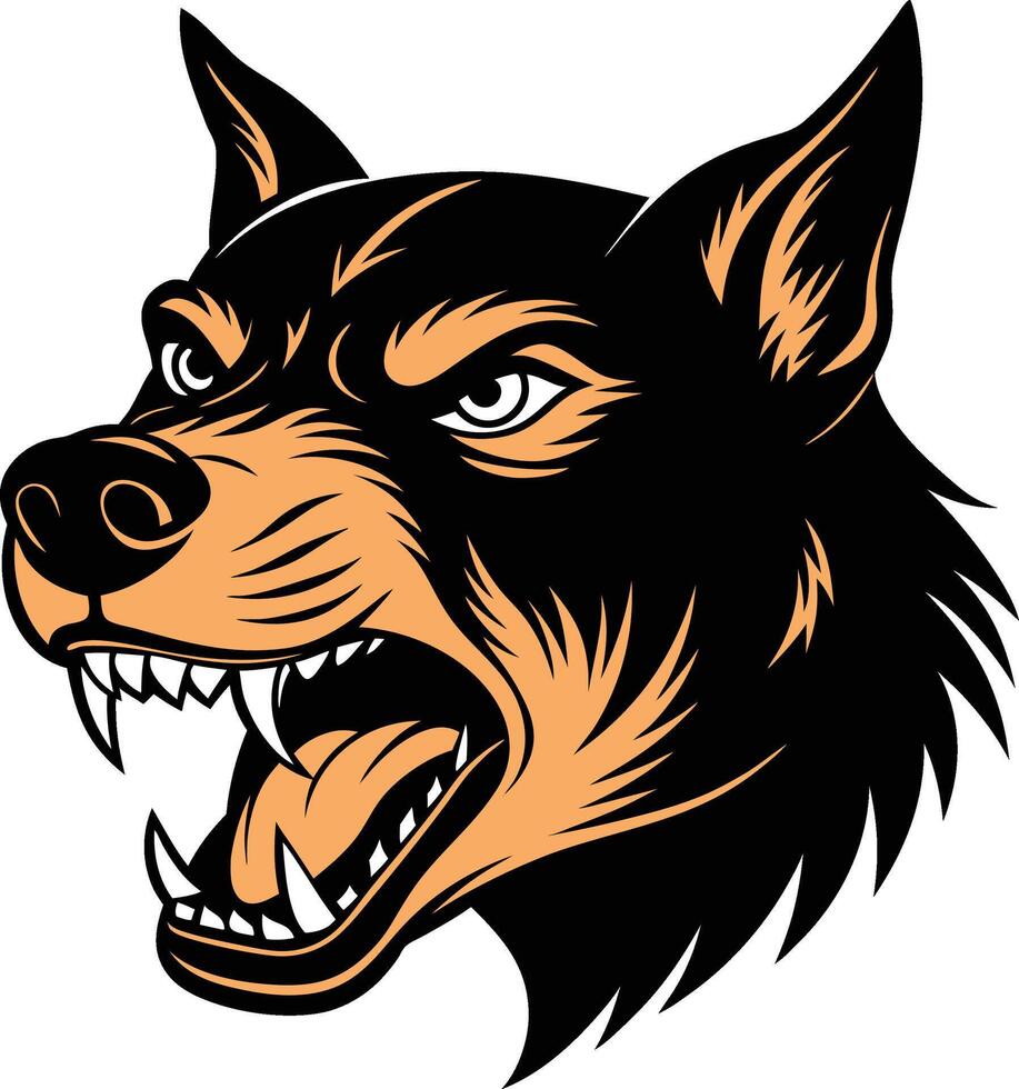 a dog head with its mouth open and teeth showing vector