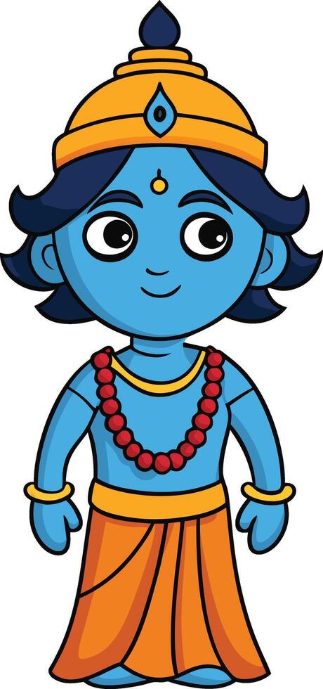 cartoon krishna, the lord of the universe, in blue and orange vector