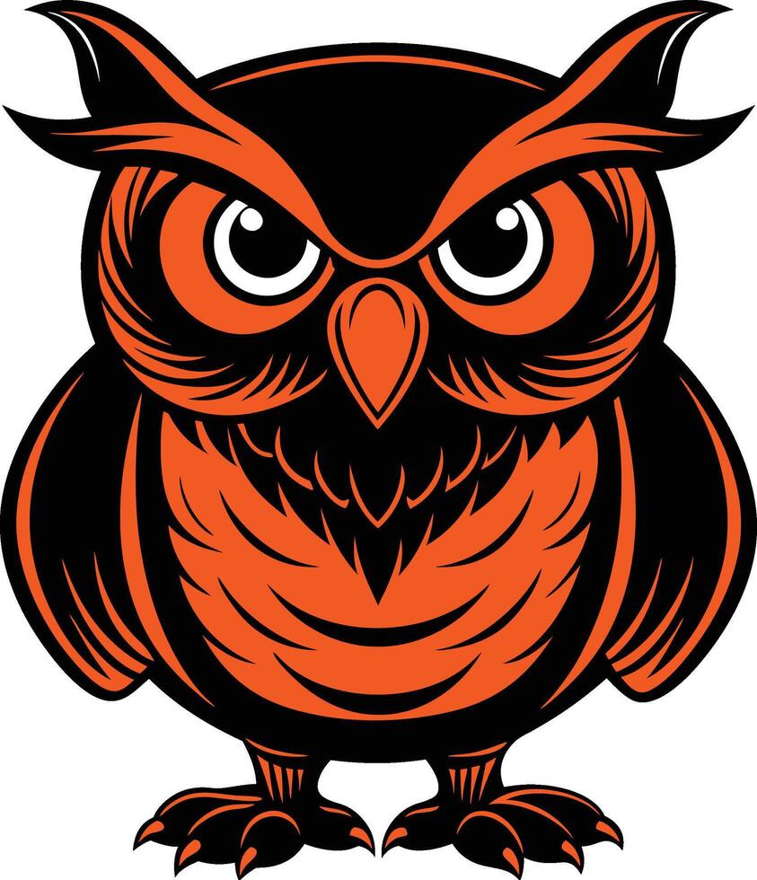 an orange and black owl with big eyes vector