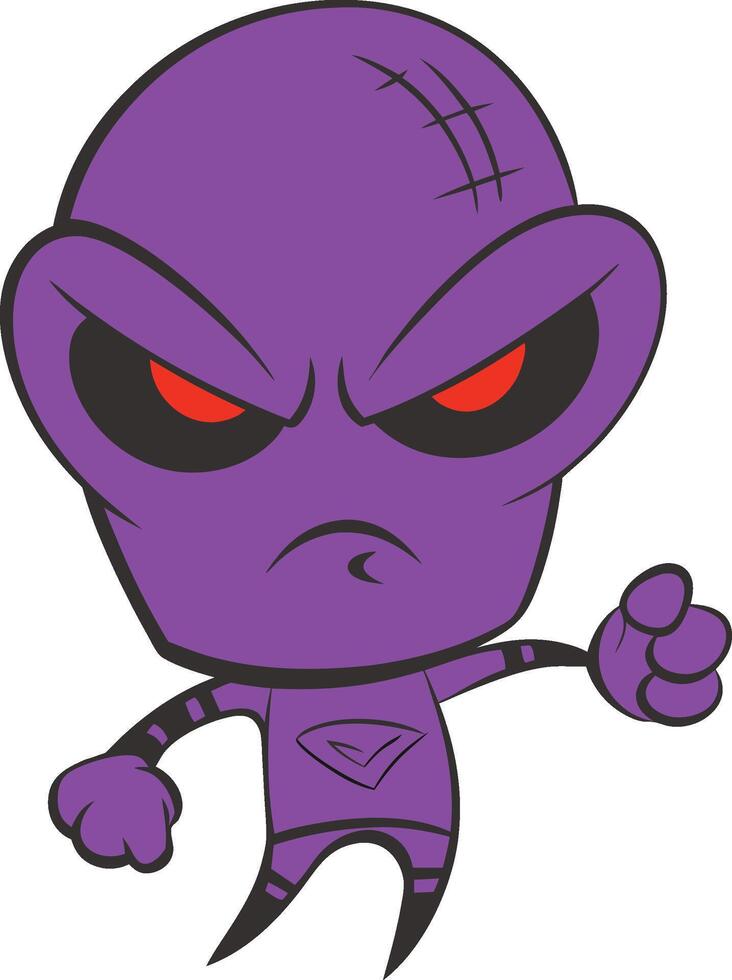 a cartoon alien with red eyes and a purple body vector