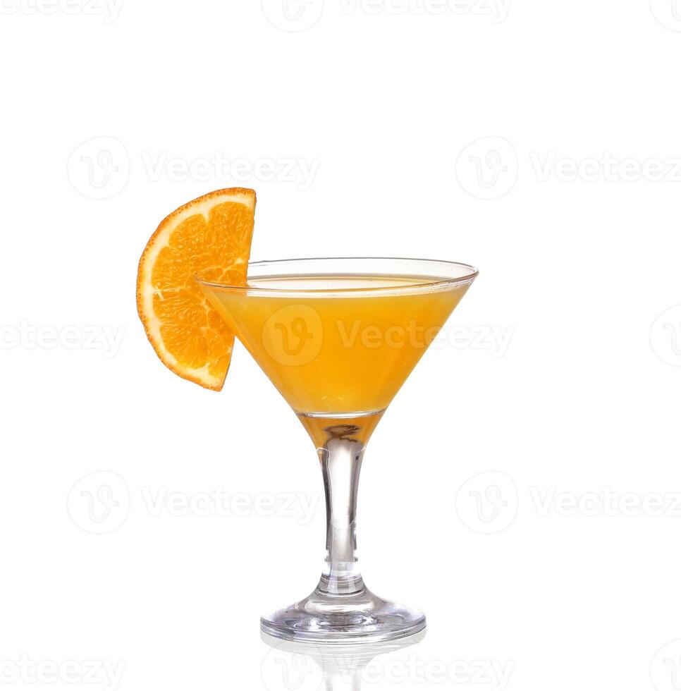 Orange cocktail with splashes. over white photo