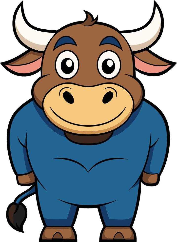 cartoon bull in blue pajamas standing with his arms crossed vector