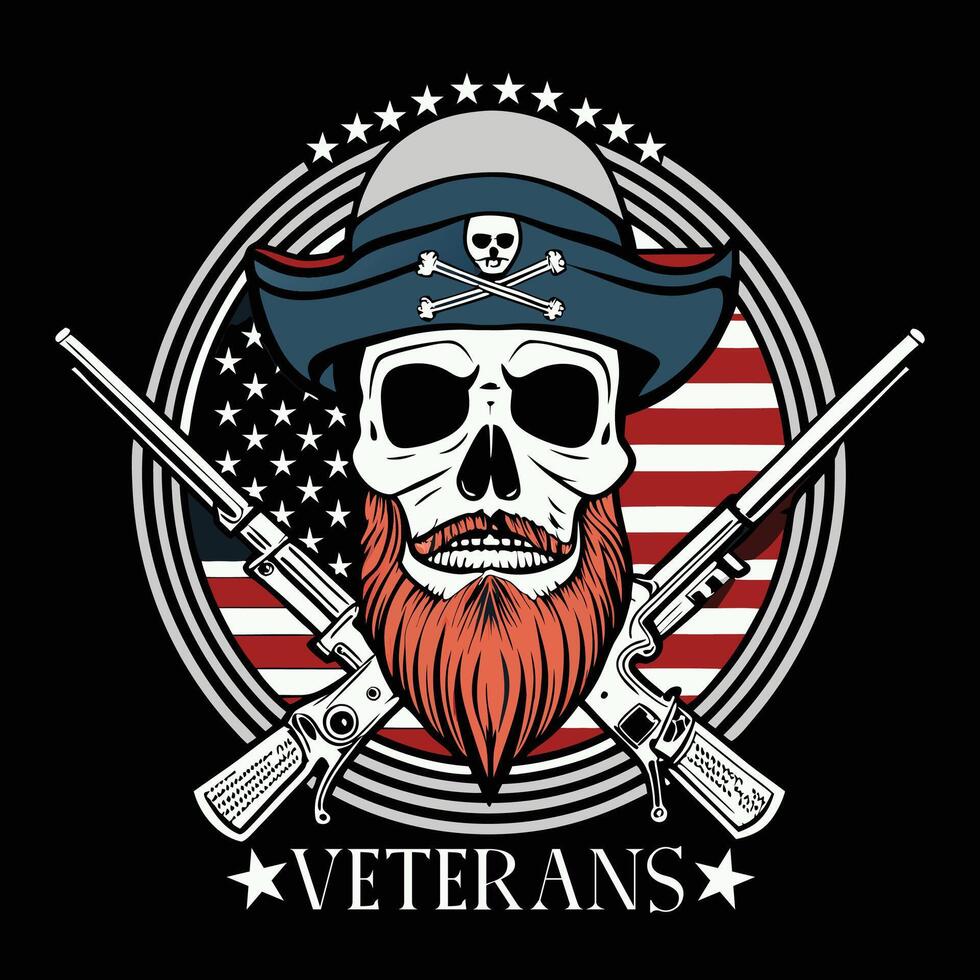 veterans t-shirt design with skull and guns vector