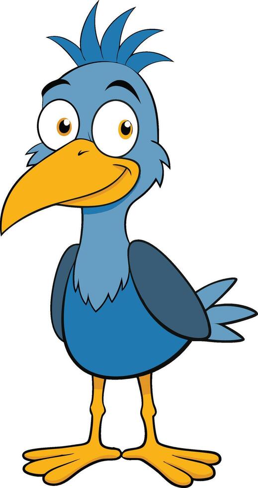 cartoon bird with blue feathers and big eyes vector