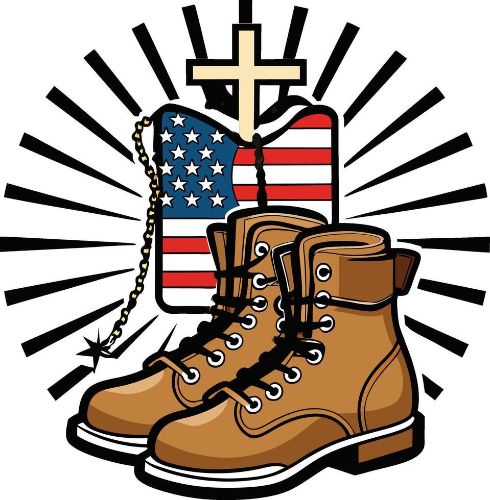 a pair of boots and a cross with an american flag vector