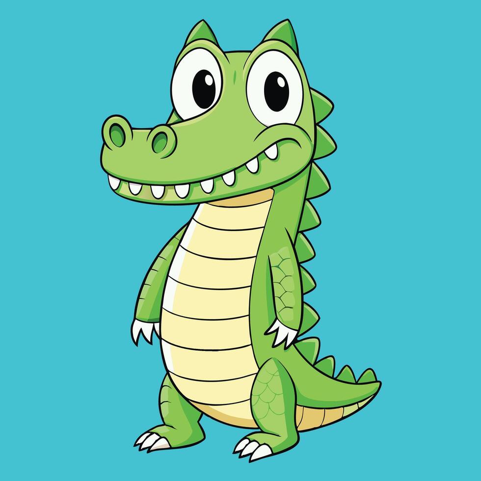 a cartoon crocodile standing on a blue background vector