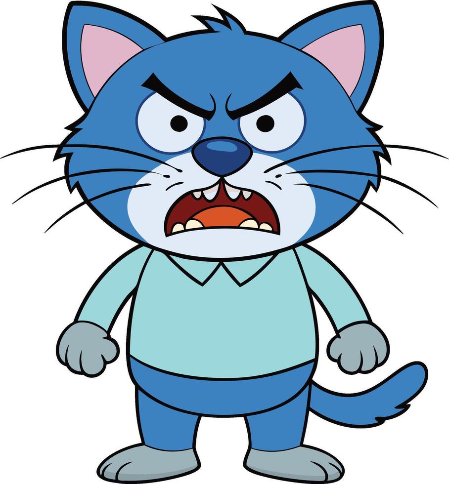 cartoon cat with angry expression art vector