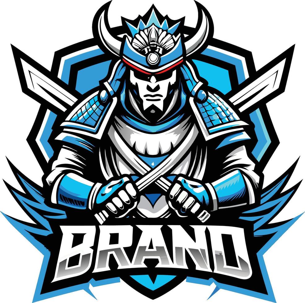 brand logo samurai warrior with two swords vector