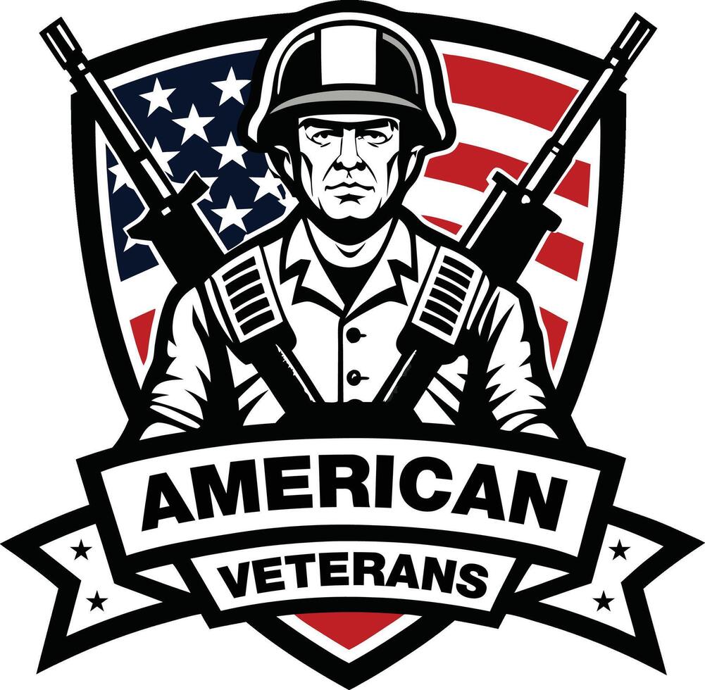 american veterans logo with a soldier holding guns vector