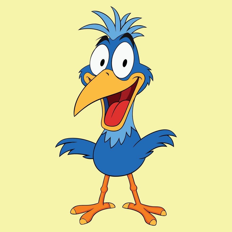 a cartoon blue bird with a big beak and long legs vector