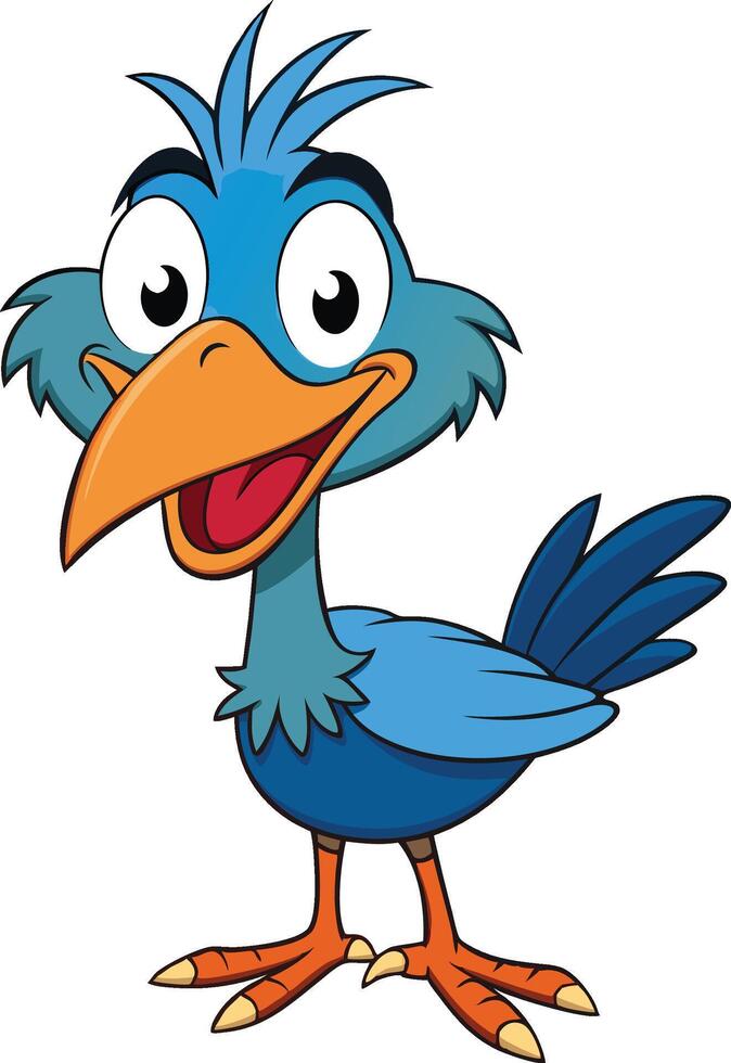 cartoon blue bird with big beak and long legs vector