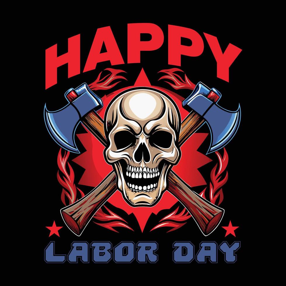 skull with axes and happy labor day vector