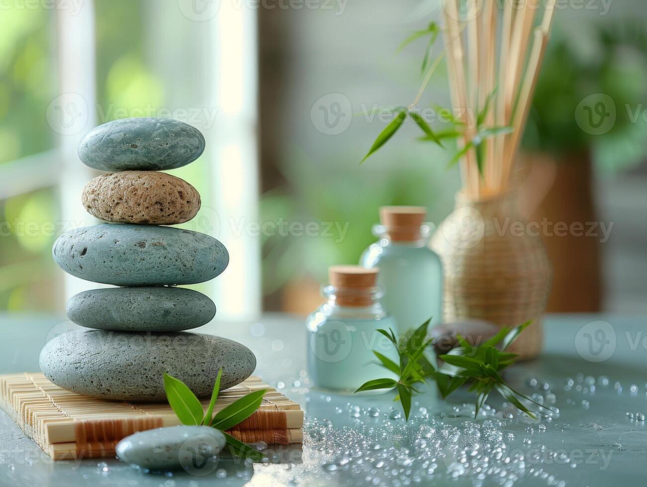 spa background with stones and bamboo photo
