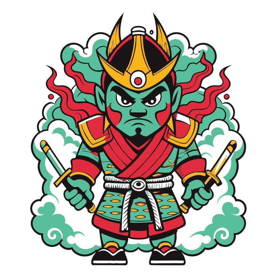 a cartoon character with a sword and a red head vector
