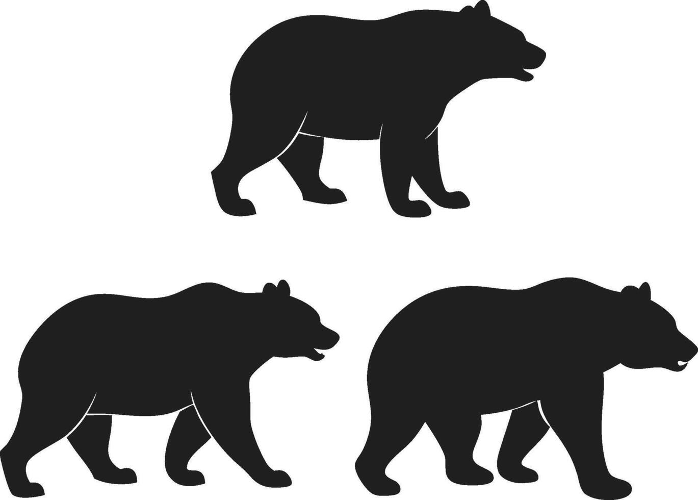 four black silhouettes of bears on a white background vector