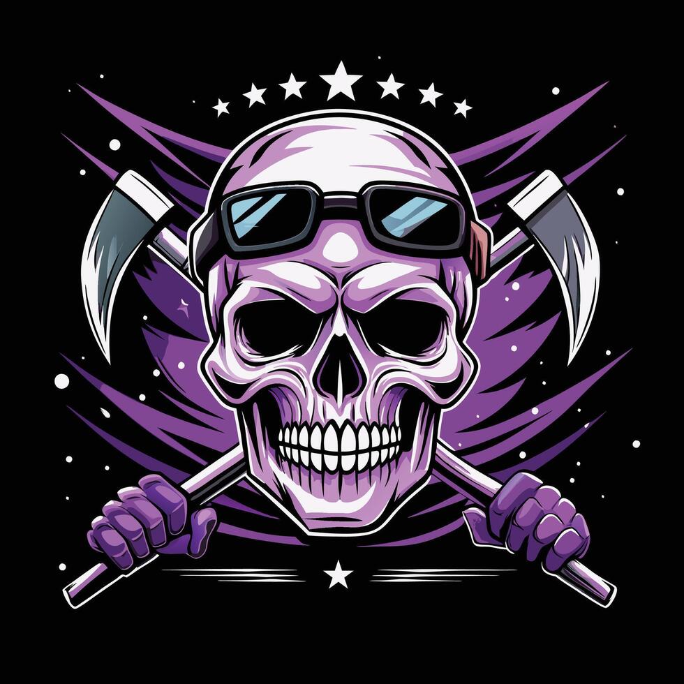 skull with sunglasses and axes on a black background vector