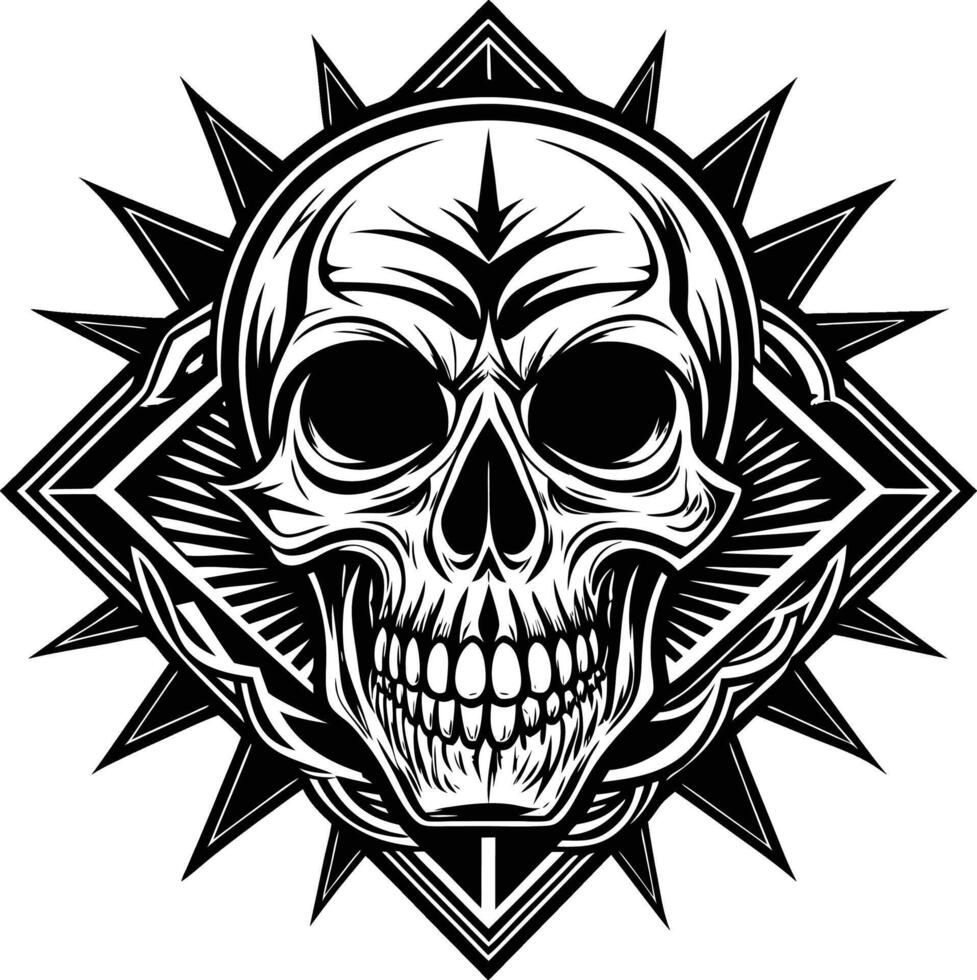 a skull with a sunburst design on it vector