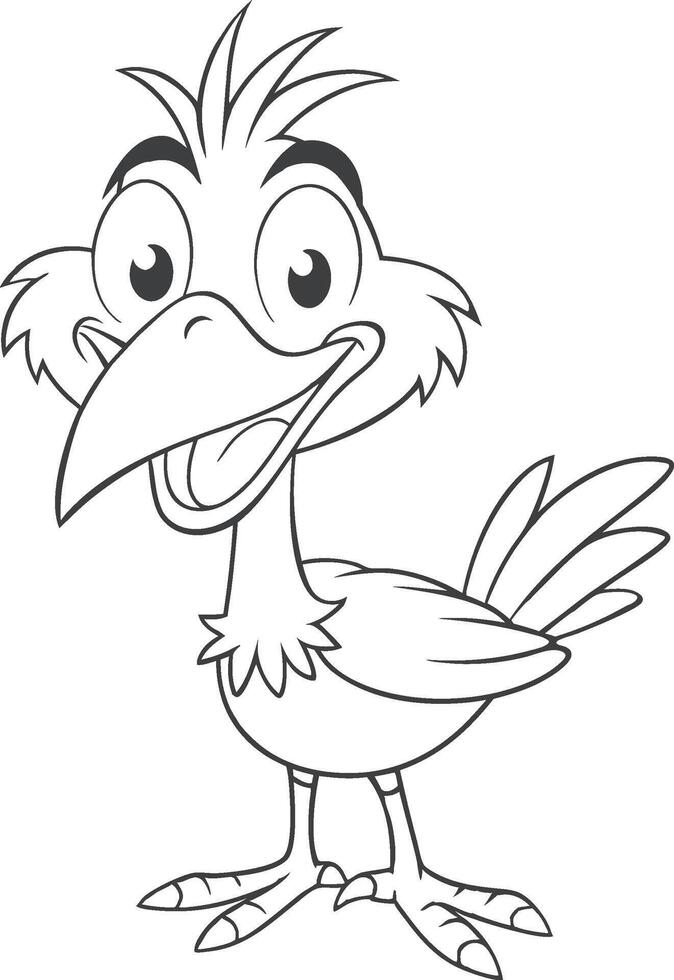cartoon bird with big beak and long beak coloring page vector