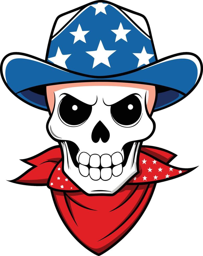 a cartoon skull wearing a cowboy hat and bandana vector
