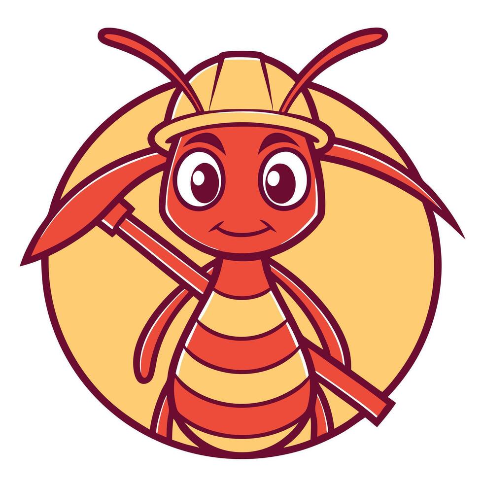 a cartoon ant with a hammer and a hard hat vector