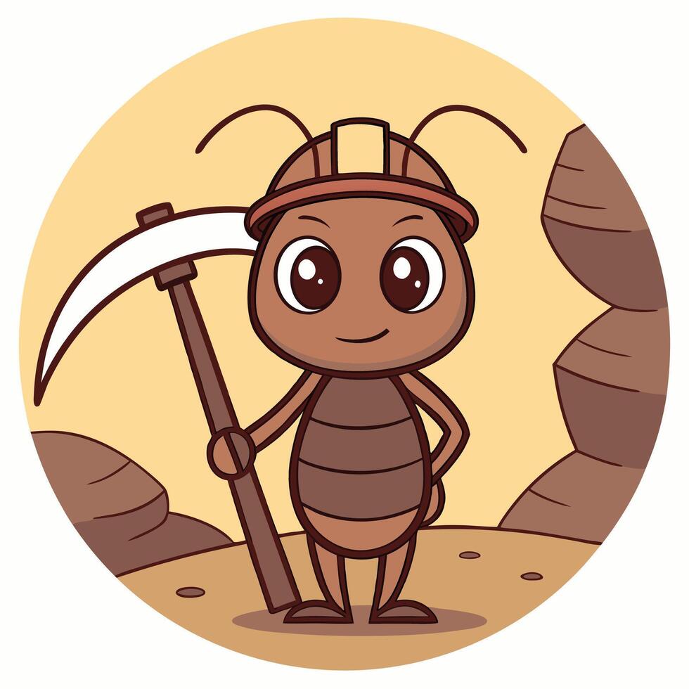 a cartoon ant holding a pickaxe vector