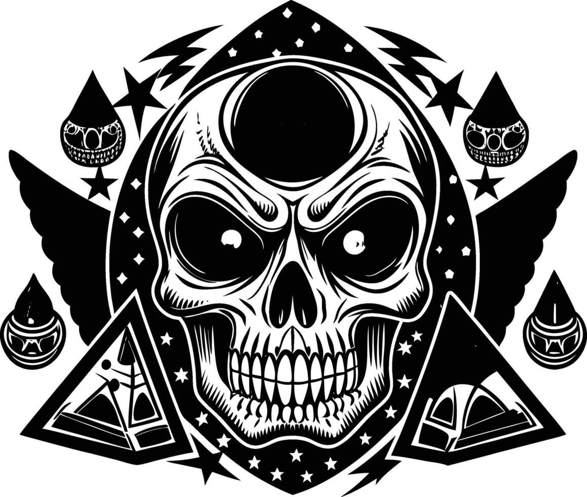 skull with moon and stars tattoo design vector