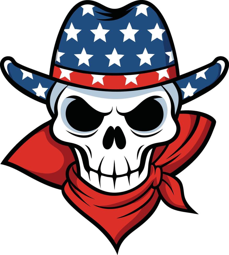 a cartoon skull wearing a cowboy hat vector