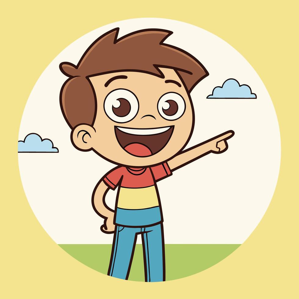 a cartoon boy pointing at something vector
