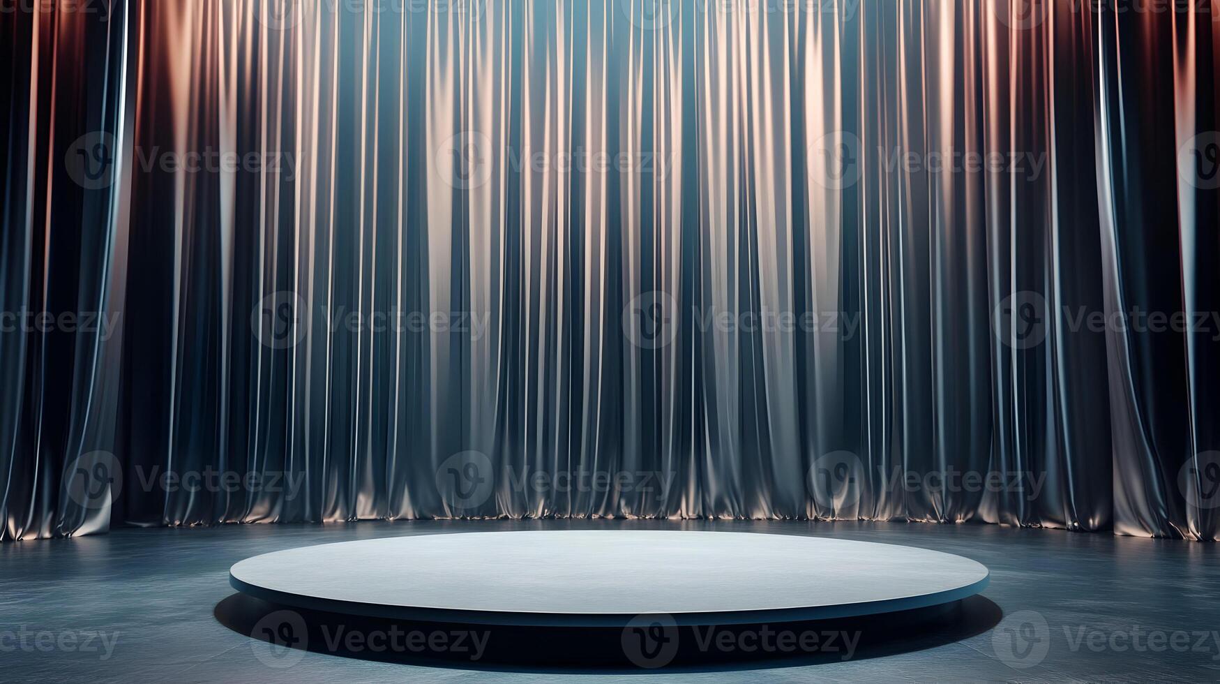 Elegant stage setting with flowing curtains and a central platform for presentations photo