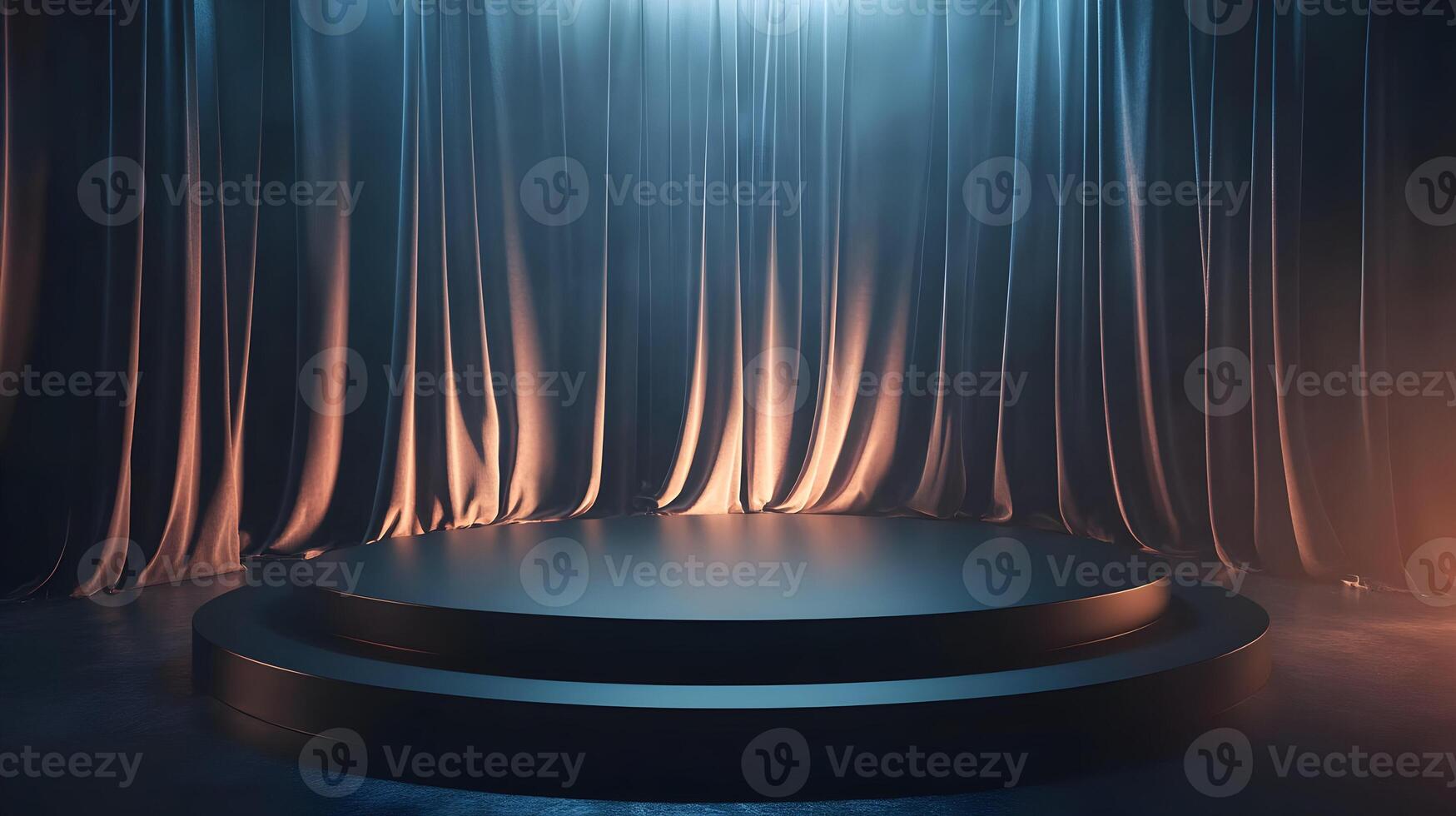 Dramatic Stage Setup with Dark Curtains and Spotlights creating a theatrical atmosphere photo