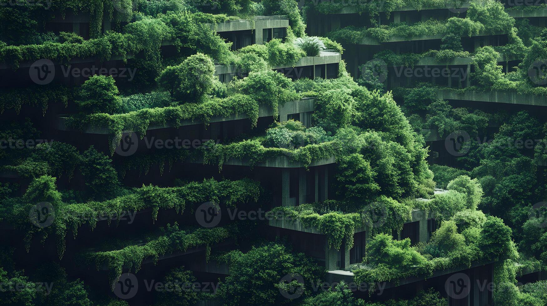 Vertical forest architecture with lush greenery, showcasing sustainable urban design photo
