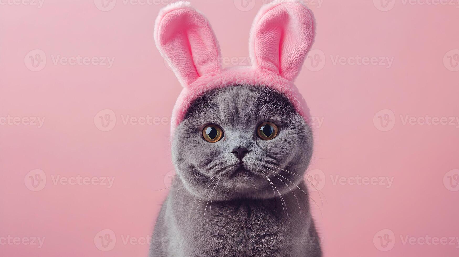 Adorable scottish fold cat wearing bunny ears, creating a festive and heartwarming image photo