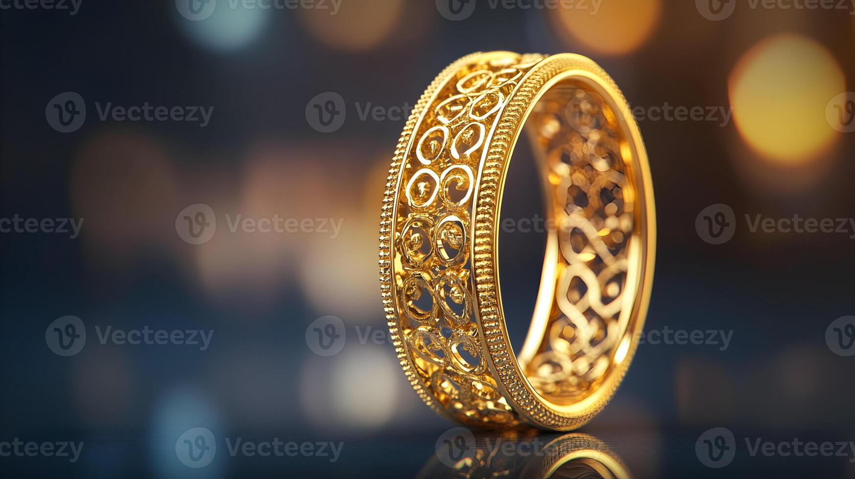Elegant gold ring with intricate designs, reflecting timeless luxury and craftsmanship photo