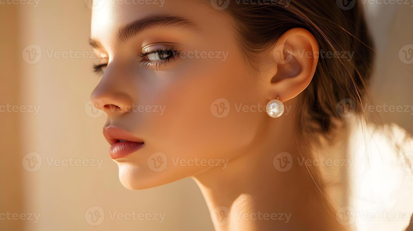 Elegant portrait of a young woman with a pearl earring, showcasing classic beauty photo