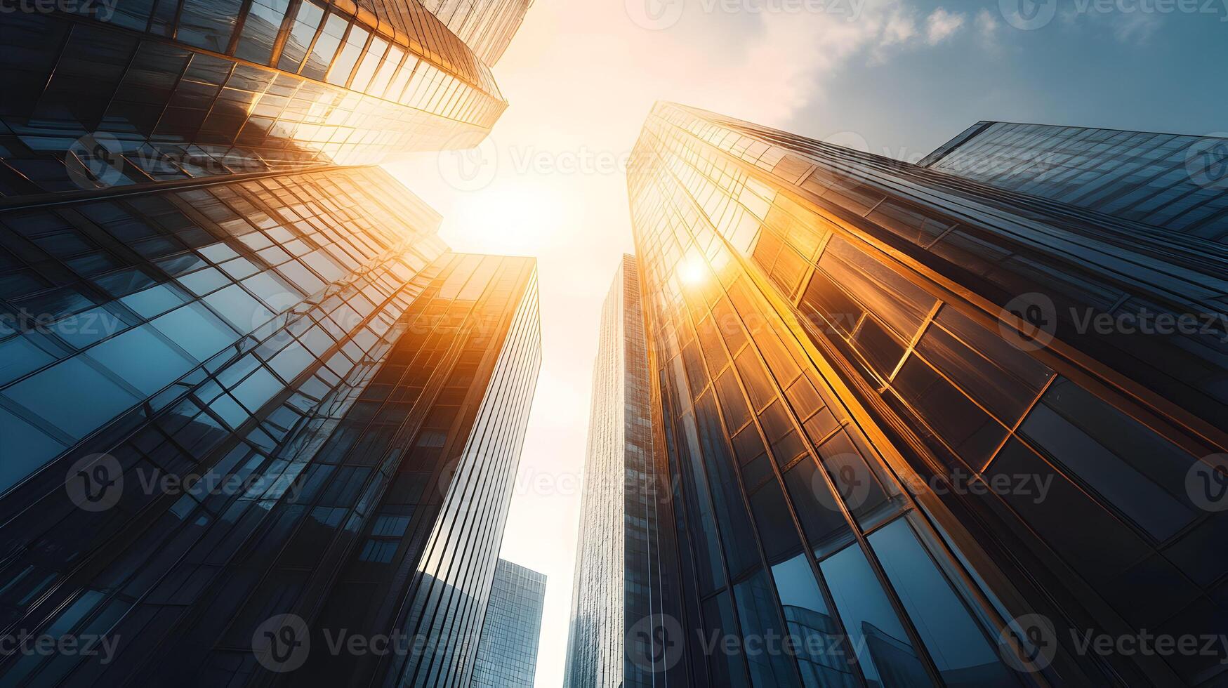 espectacular ver de imponente rascacielos alcanzando hacia el cielo en dorado luz de sol foto