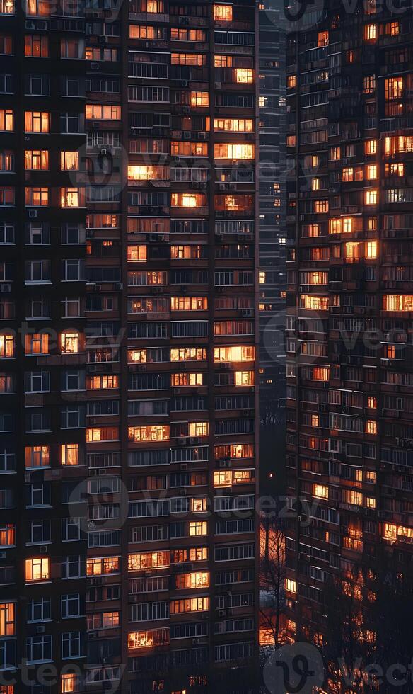 dorado hora esclarecedor Departamento ventanas en urbano vivienda destacando acogedor interior luces foto