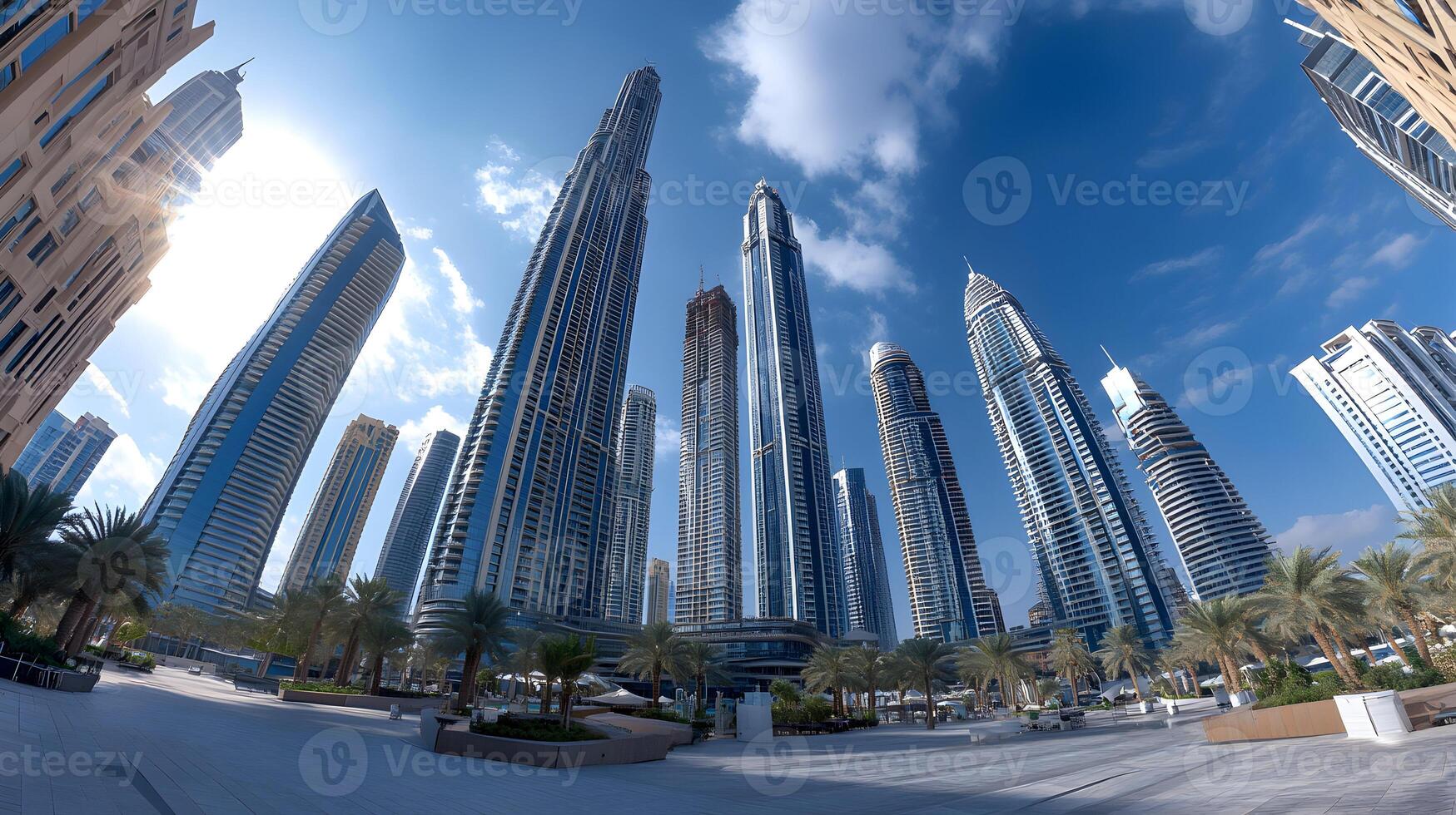 magnífico ver de dubai centro de deportes acuáticos rascacielos en contra un claro azul cielo en unido árabe emiratos foto