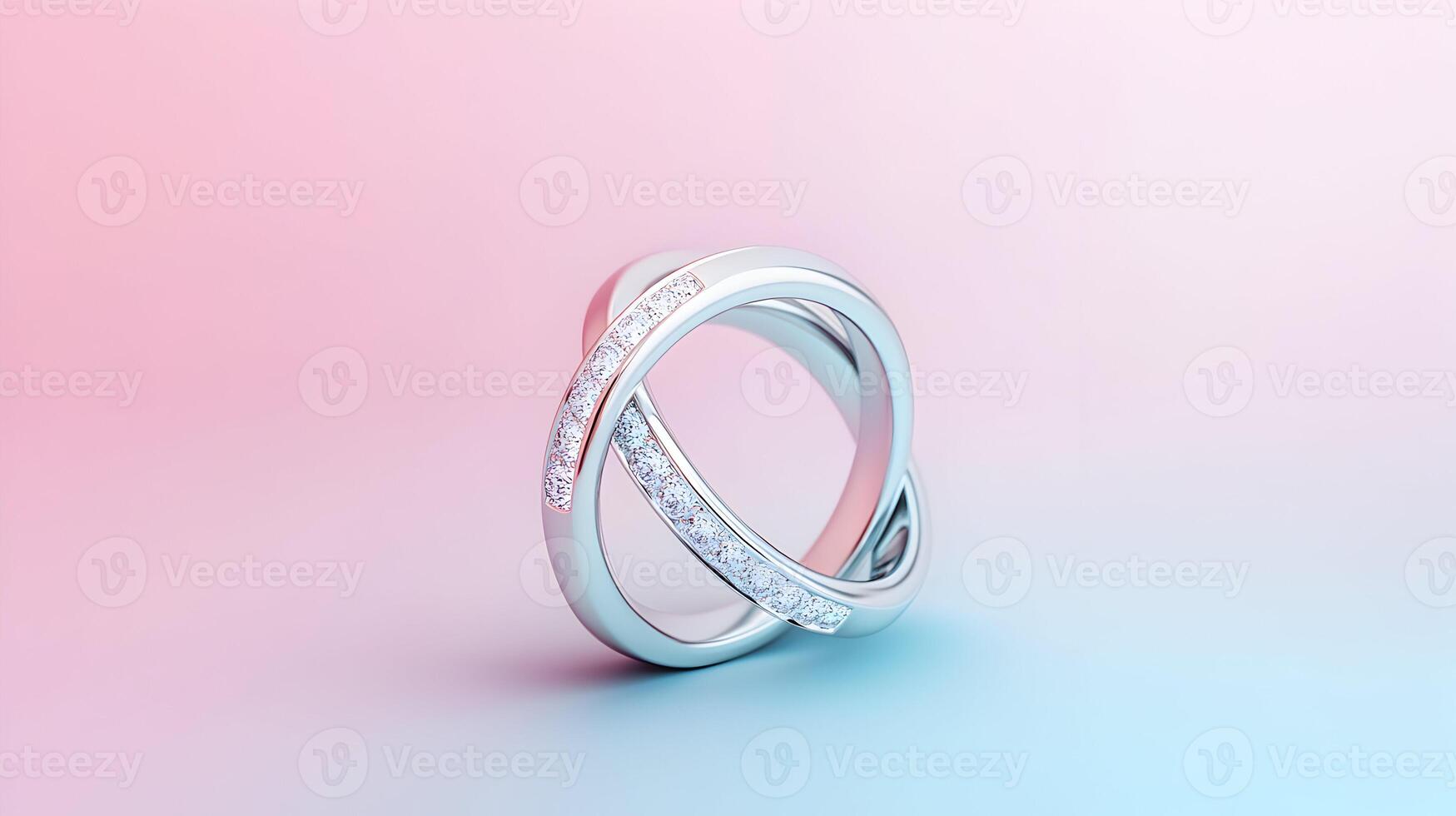 Elegant silver ring adorned with sparkling diamonds on a gradient pastel background photo