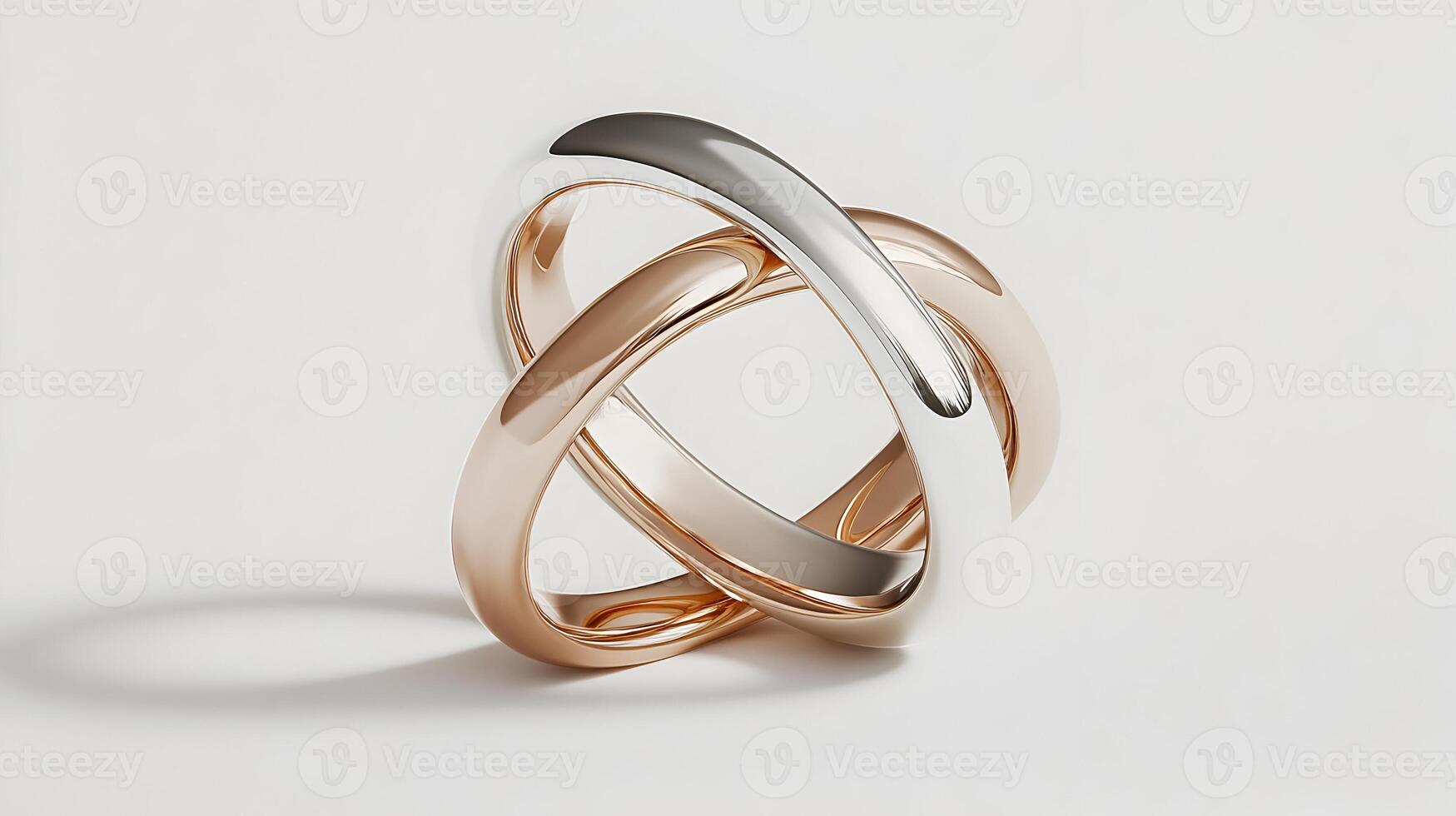 Elegant Intertwined Metal Rings, Rose Gold and Silver, Minimalist Design, Luxury concept photo