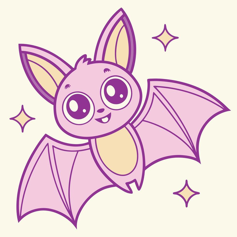 a cartoon bat with purple wings and stars vector