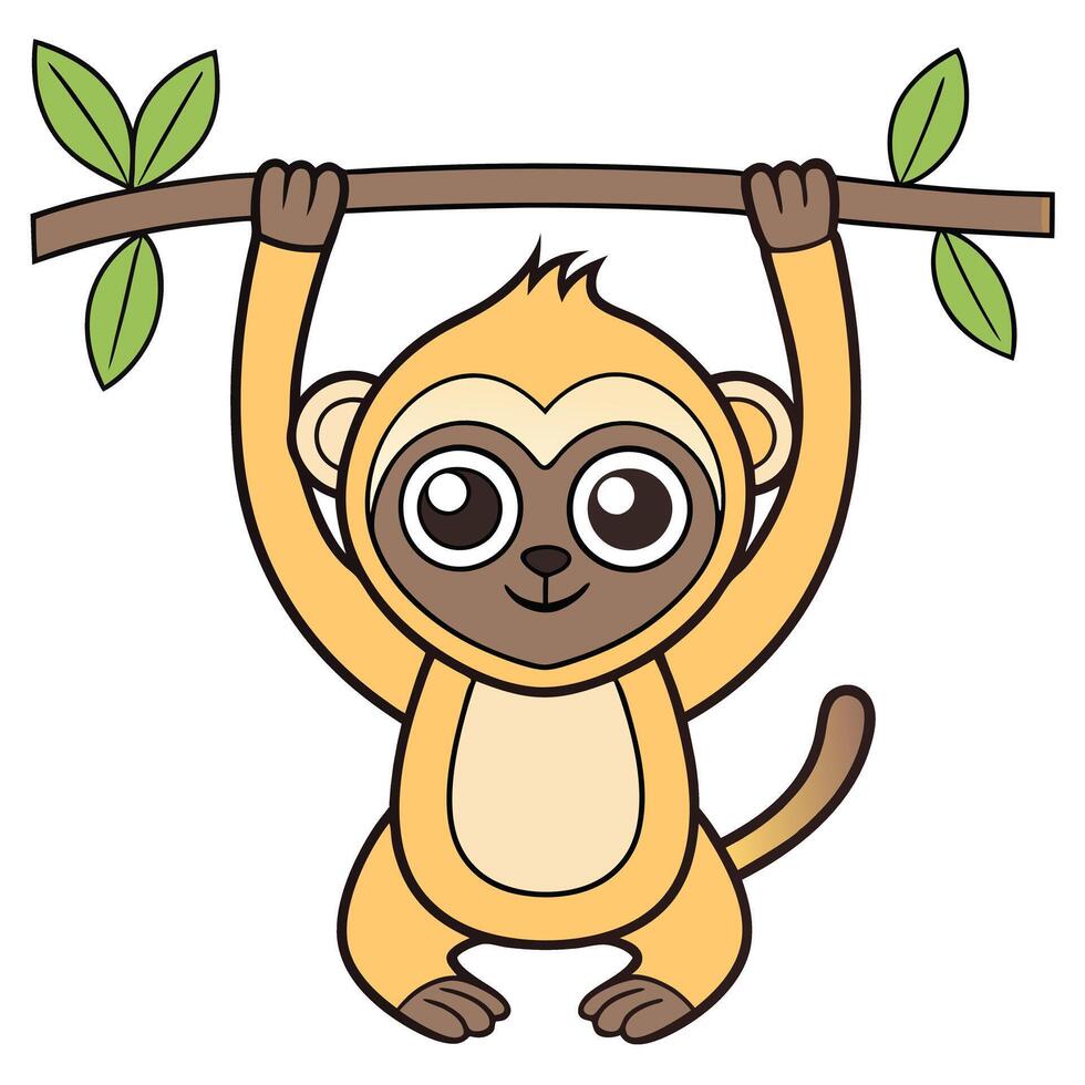 a cartoon monkey hanging on a branch vector