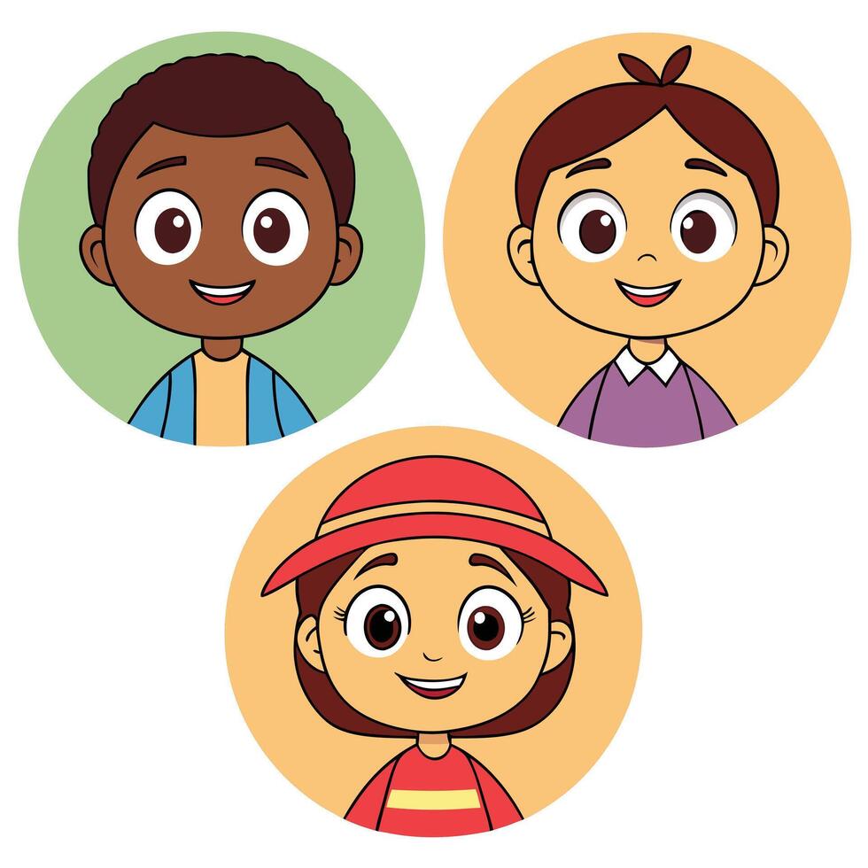 cartoon children icons set vector
