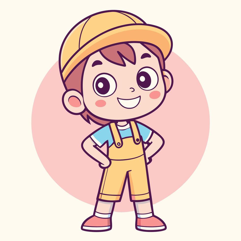 cartoon boy in overalls and hat vector