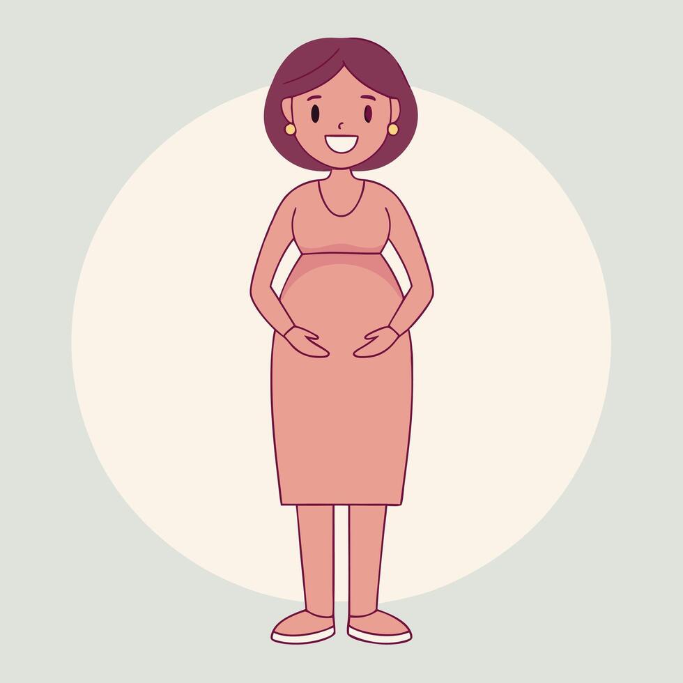 pregnant woman in pink dress with hands on hips vector