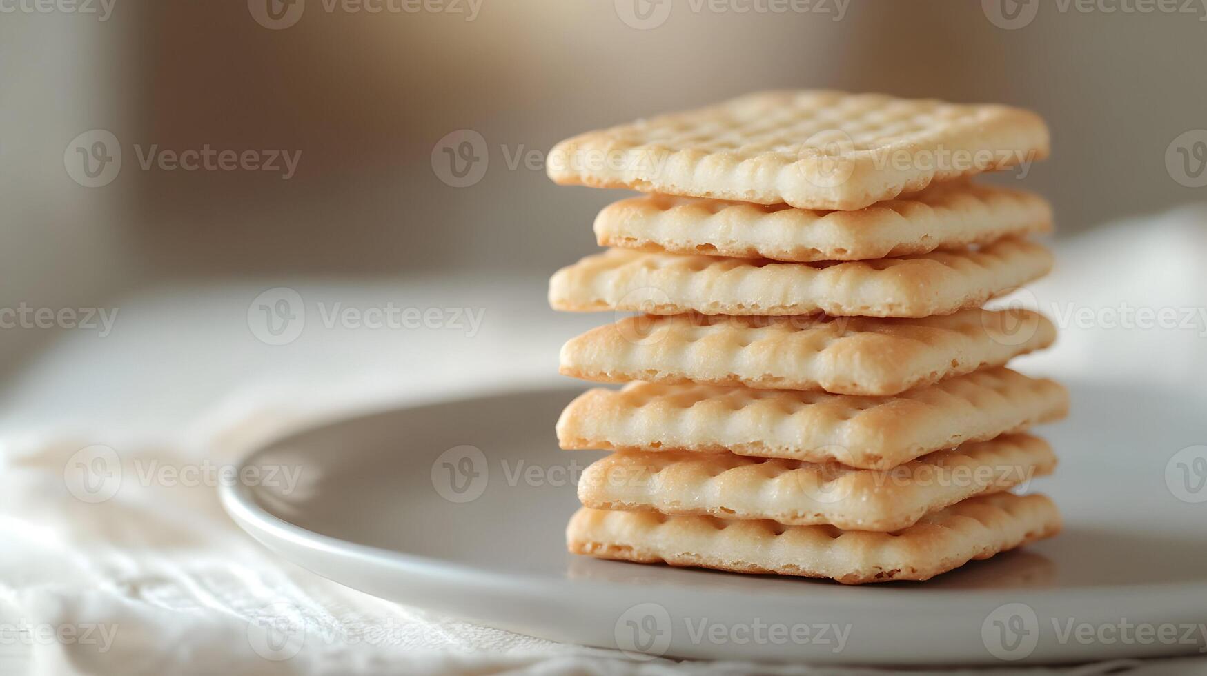 Stacked rice crackers presented on a plate showcasing their texture and golden crust photo