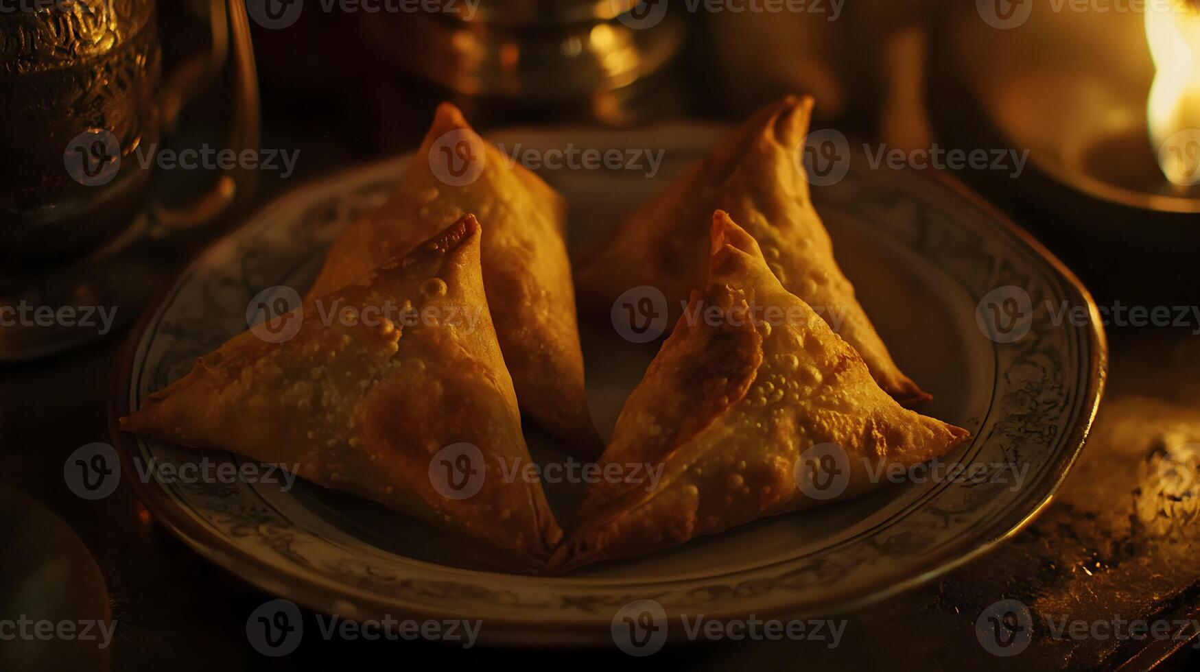 Delicious Samosas on a Plate, Authentic Indian Appetizers Ready to be Served and Enjoyed photo