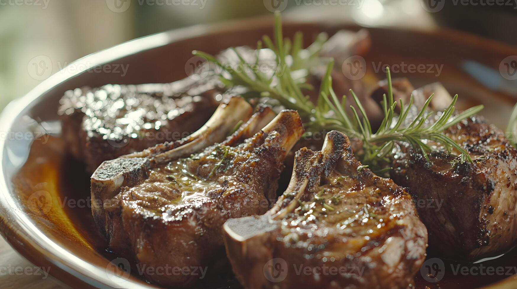 Delicious grilled lamb chops served on a plate, showcasing culinary perfection and flavor photo