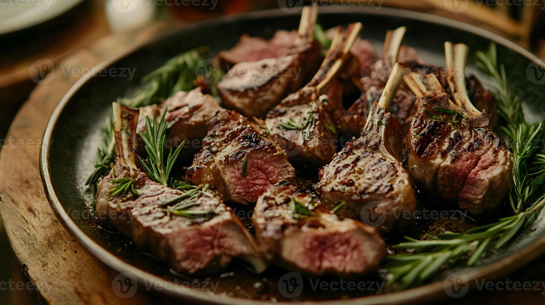 Delicious Grilled Lamb Chops Served with Rosemary, Ready to Enjoy Culinary Perfection photo