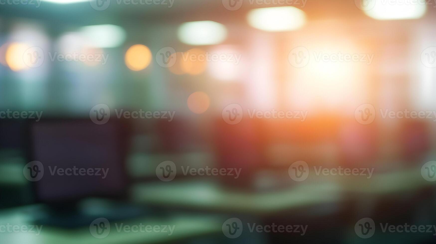 Abstract computer lab with rows of monitors and keyboards creates a dreamy atmosphere photo